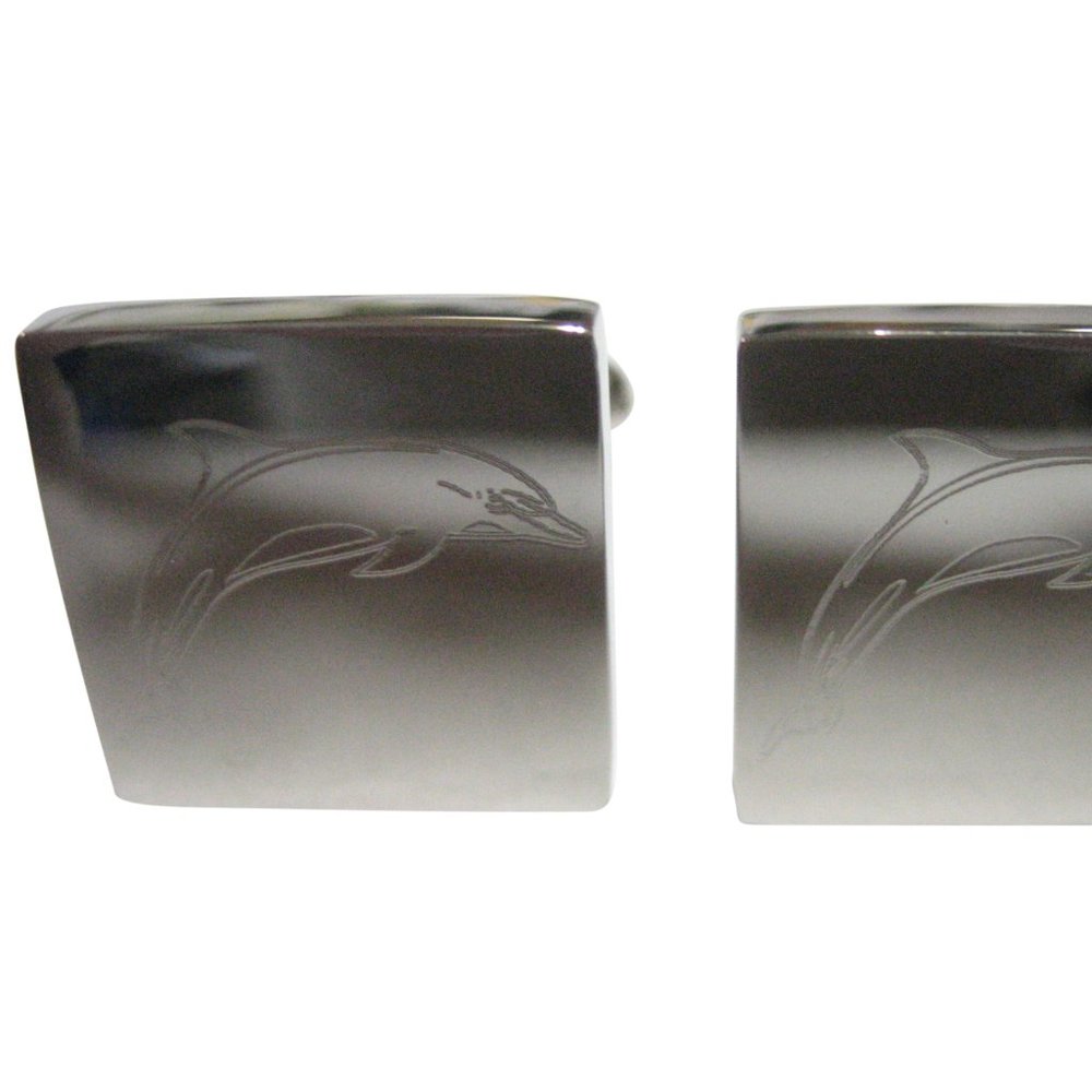 Silver Toned Square Etched Dolphin Cufflinks
